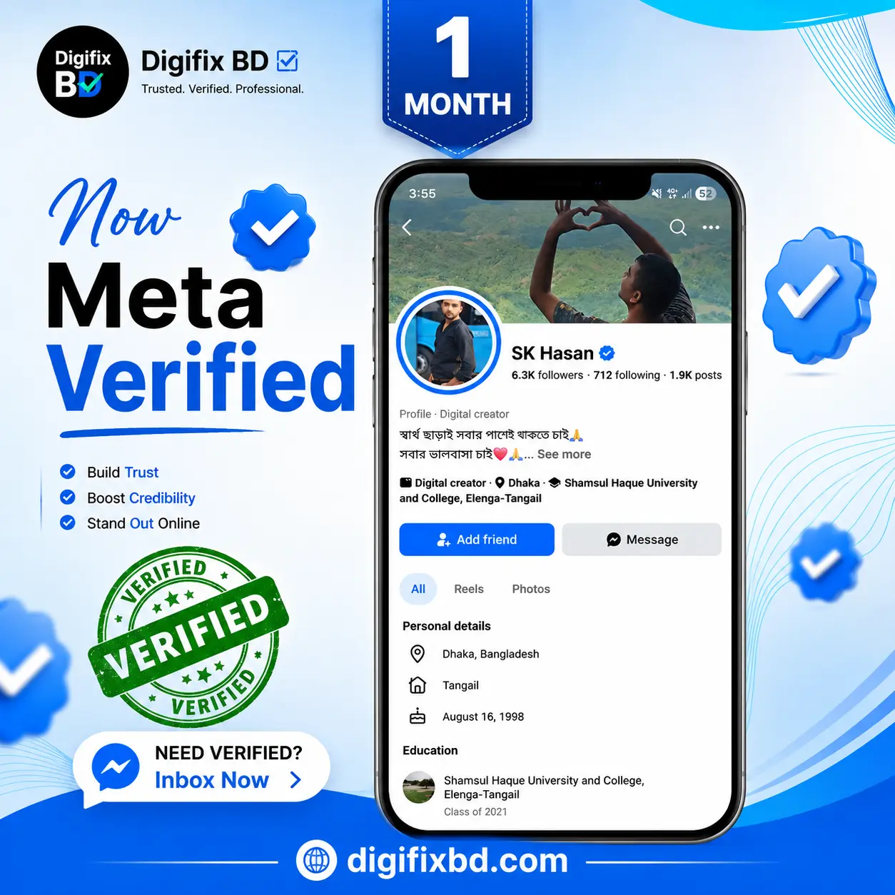 Facebook Profile Meta Verified Blue Tick Setup for SK Hasan