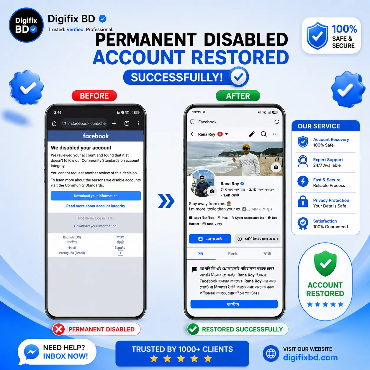 Permanent Disabled Facebook Account Restoration for Rana Roy
