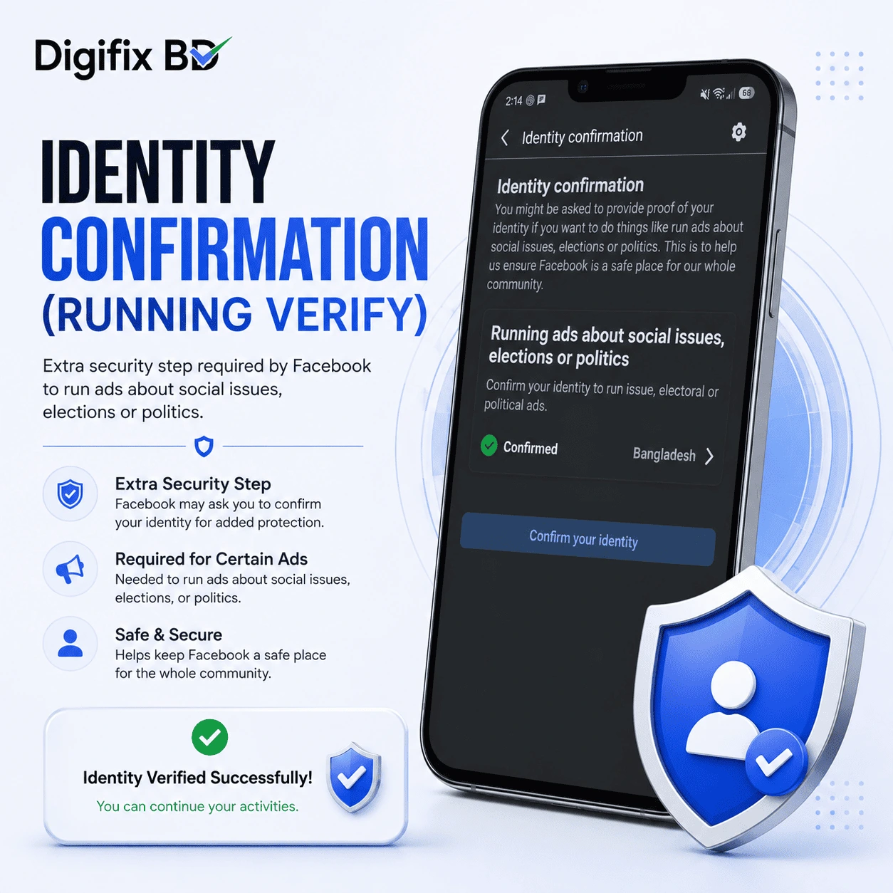 Facebook Identity Confirmation Running Verify – ফেসবুক আইডি রানিং ভেরিফিকেশন Subscription Plan