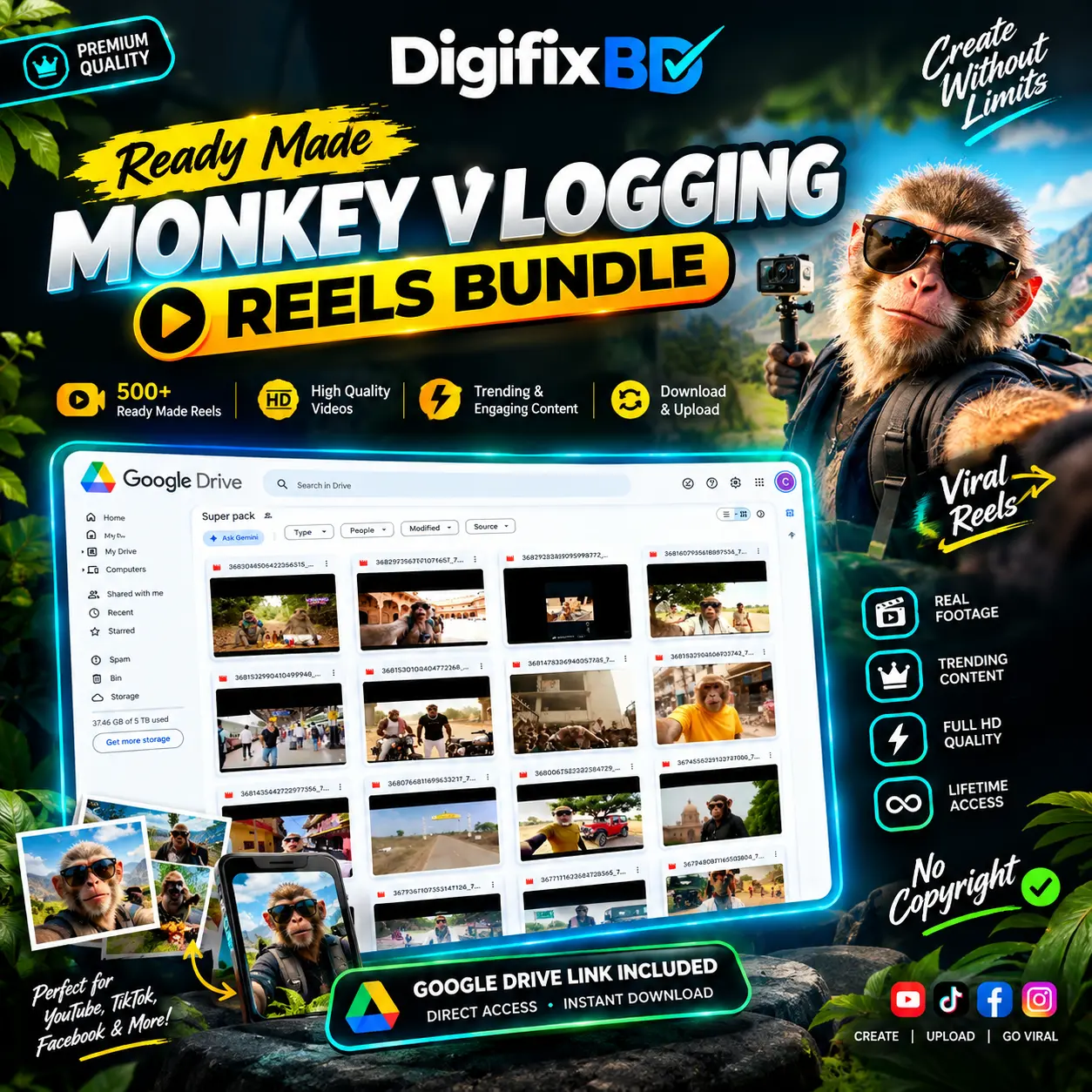 Ready Made Monkey Vlogging Reels Bundle (500+) – High Quality Viral No-Copyright Videos Subscription Plan