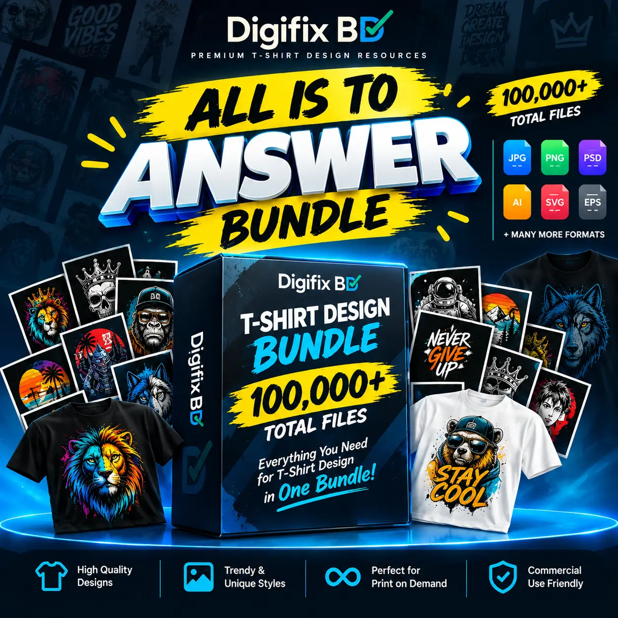 Ultimate T-Shirt Design Mega Bundle (100,000+ Files) – Print-on-Demand Ready Vector & Typography Graphic Pack Subscription Plan